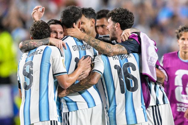 Fußball, WM 2026, 20260711, Argentinien - Schweiz. Im Bild Schlussjubel Argentinien. Kansas City Kansas-City-Stadion Missouri Vereinigte Staaten von Amerika *** Soccer, 2026 World Cup, 20260711, Argentina vs. Switzerland; Pictured: Argentina s victory celebration in Kansas City, Kansas City Stadium, Missouri, United States of America Copyright: Passion2Press MarkusxFischerx