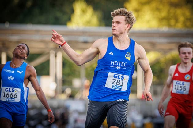 85. Deutsche Meisterschaften U20; Bochum, 11.07.2026 Jakob Kemminer (LAC Quelle Fürth) gewinnt die 100m mit neuem Deutschen U20 Rekord in 10,14sec.; 85. Deutsche Meisterschaften U20 am 11.07.2026 im Lohrheidestadion, Bochum (Nordrhein-Westfalen) *** 85th German U20 Championships, Bochum, July 11, 2026: Jakob Kemminer of LAC Quelle Fürth wins the 100m with a new German U20 record of 10.14 seconds at the 85th German U20 Championships on July 11, 2026, at Lohrheidestadion, Bochum, North Rhine-Westphalia Copyright: xBEAUTIFULxSPORTS B.Hoffmannx