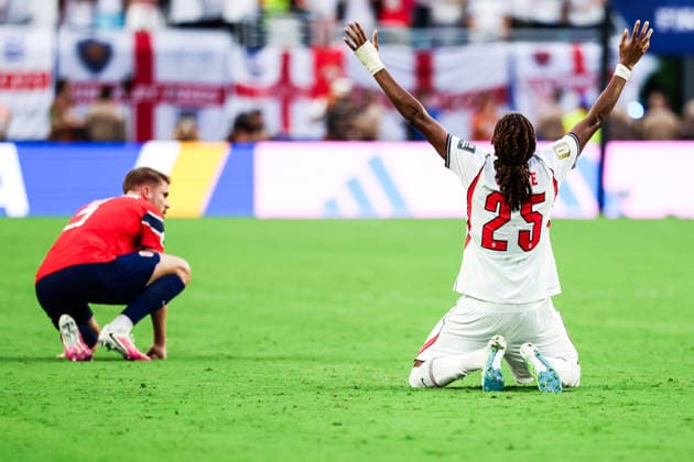 July 11, 2026, Miami, Fl, United States: Djed Spence celebrates England s 2Ã¢â‚¬1 victory over Norway and qualification for the FIFA World Cup, WM, Weltmeisterschaft, Fussball semifinals at Miami Stadium, in Florida, United States, on Saturday, July 11, 2026. FIFA World Cup 2026 - Quarterfinals - Norway V England  - ZUMAv122 20260711_aap_v122_111 Copyright: xWilliamxVolcovx