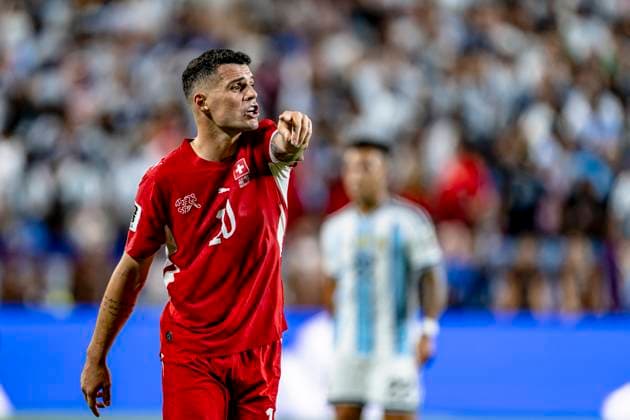 KANSAS CITY - Granit Xhaka of Switzerland during the 2026 World Cup match between Argentina and Switzerland at Arrowhead Stadium on July 11, 2026, in Kansas City, United States. (Photo by Stefan Koops EYE4IMAGES DeFodi Images) - *** KANSAS CITY Granit Xhaka of Switzerland during the 2026 World Cup match between Argentina and Switzerland at Arrowhead Stadium on July 11, 2026, in Kansas City, United States. Photo by Stefan Koops, EYE4IMAGES, DeFodi Images