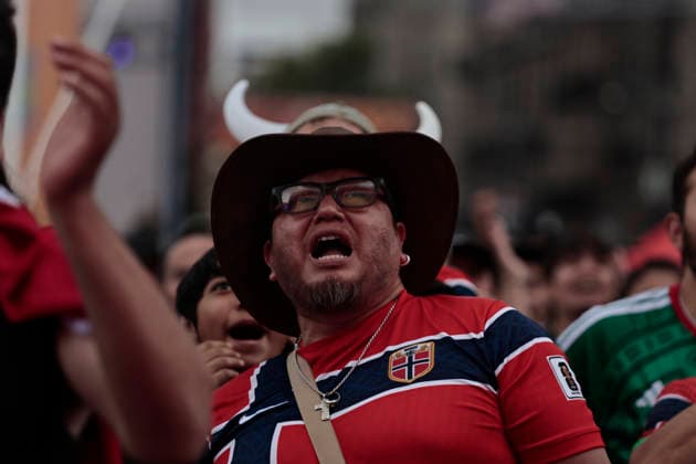July 11, 2026, Mexico City, Cdmx, Mexico: In a closely contested match between the England and Norway national teams, hundreds of Mexican fansÃ¢â‚¬supporters of the Vikings and their star player Erling HaalandÃ¢â‚¬had to accept the English team s victory; goals from Jude Bellingham knocked the Nordic side out of the 2026 FIFA World Cup, WM, Weltmeisterschaft, Fussball The Mexican fans arrived at the Fan Festival wearing the famous Vikings team jerseys, face paint, and flagsÃ¢â‚¬with some even sporting horned helmetsÃ¢â‚¬and they even performed a rowing motion in Mexico City s ZoÂ³calo. Norway Is Eliminated From The World Cup..  - ZUMAp204 0861356799st Copyright: xJosuexPerezx