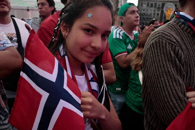 July 11, 2026, Mexico City, Cdmx, Mexico: In a closely contested match between the England and Norway national teams, hundreds of Mexican fansÃ¢â‚¬supporters of the Vikings and their star player Erling HaalandÃ¢â‚¬had to accept the English team s victory; goals from Jude Bellingham knocked the Nordic side out of the 2026 FIFA World Cup, WM, Weltmeisterschaft, Fussball The Mexican fans arrived at the Fan Festival wearing the famous Vikings team jerseys, face paint, and flagsÃ¢â‚¬with some even sporting horned helmetsÃ¢â‚¬and they even performed a rowing motion in Mexico City s ZoÂ³calo. Norway Is Eliminated From The World Cup..  - ZUMAp204 0861356801st Copyright: xJosuexPerezx