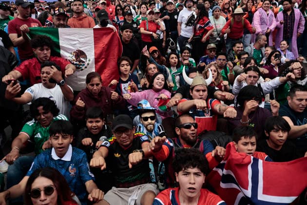 July 11, 2026, Mexico City, Cdmx, Mexico: In a closely contested match between the England and Norway national teams, hundreds of Mexican fansÃ¢â‚¬supporters of the Vikings and their star player Erling HaalandÃ¢â‚¬had to accept the English team s victory; goals from Jude Bellingham knocked the Nordic side out of the 2026 FIFA World Cup, WM, Weltmeisterschaft, Fussball The Mexican fans arrived at the Fan Festival wearing the famous Vikings team jerseys, face paint, and flagsÃ¢â‚¬with some even sporting horned helmetsÃ¢â‚¬and they even performed a rowing motion in Mexico City s ZoÂ³calo. Norway Is Eliminated From The World Cup..  - ZUMAp204 0861357036st Copyright: xJosuexPerezx