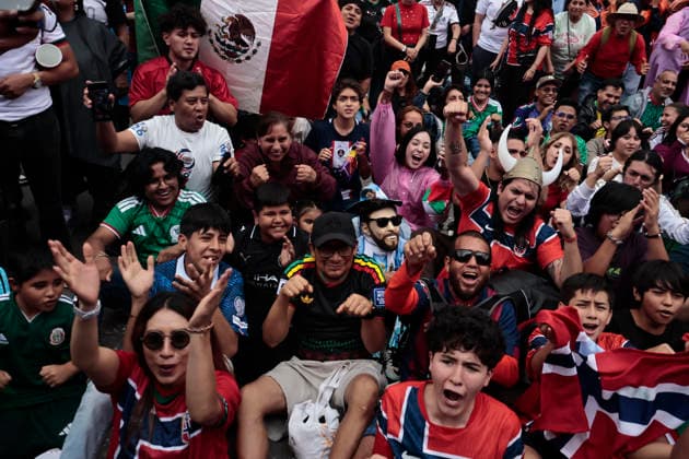 July 11, 2026, Mexico City, Cdmx, Mexico: In a closely contested match between the England and Norway national teams, hundreds of Mexican fansÃ¢â‚¬supporters of the Vikings and their star player Erling HaalandÃ¢â‚¬had to accept the English team s victory; goals from Jude Bellingham knocked the Nordic side out of the 2026 FIFA World Cup, WM, Weltmeisterschaft, Fussball The Mexican fans arrived at the Fan Festival wearing the famous Vikings team jerseys, face paint, and flagsÃ¢â‚¬with some even sporting horned helmetsÃ¢â‚¬and they even performed a rowing motion in Mexico City s ZoÂ³calo. Norway Is Eliminated From The World Cup..  - ZUMAp204 0861357047st Copyright: xJosuexPerezx