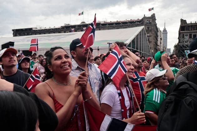 July 11, 2026, Mexico City, Cdmx, Mexico: In a closely contested match between the England and Norway national teams, hundreds of Mexican fansÃ¢â‚¬supporters of the Vikings and their star player Erling HaalandÃ¢â‚¬had to accept the English team s victory; goals from Jude Bellingham knocked the Nordic side out of the 2026 FIFA World Cup, WM, Weltmeisterschaft, Fussball The Mexican fans arrived at the Fan Festival wearing the famous Vikings team jerseys, face paint, and flagsÃ¢â‚¬with some even sporting horned helmetsÃ¢â‚¬and they even performed a rowing motion in Mexico City s ZoÂ³calo. Norway Is Eliminated From The World Cup..  - ZUMAp204 0861357085st Copyright: xJosuexPerezx
