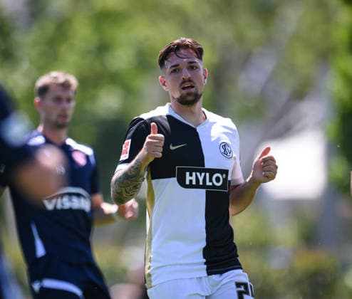 Fussball 1. Bundesliga 2026 2027 Testspiel 11.07.2026 SV Elversberg - FC Thun Luca Schnellbacher (SV Elversberg) *** Soccer, Bundesliga 1, 2026–2027, Friendly Match, July 11, 2026, SV Elversberg vs. FC Thun, Luca Schnellbacher, SV Elversberg