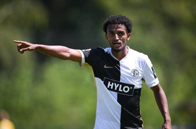 Fussball 1. Bundesliga 2026 2027 Testspiel 11.07.2026 SV Elversberg - FC Thun Filimon Gerezgiher (SV Elversberg) *** Soccer, Bundesliga 1, 2026–2027, Friendly Match, July 11, 2026, SV Elversberg vs. FC Thun, Filimon Gerezgiher, SV Elversberg