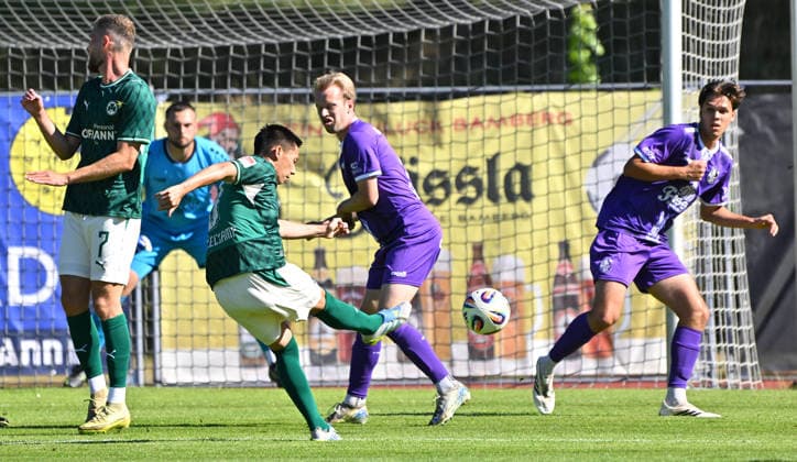 11.07.2026 - Fussball - Saison 2026 2027 - Testspiel Freundschaftsspiel - FC Eintracht Bamberg - SpVgg Greuther Fürth ( Kleeblatt ) - - Sportfoto Zink MeZi - xmexzix - regulations prohibit any use of photographs as image sequences and or quasi-video - only for editorial use - Torschuss Shinta Appelkamp (8, SpVgg Greuther Fürth ) *** July 11, 2026 Soccer Season 2026–2027 Exhibition Match Friendly Match FC Eintracht Bamberg vs. SpVgg Greuther Fürth Kleeblatt Sports Photo by Zink MeZi xmexzix. Regulations prohibit any use of photographs as image sequences and or quasi-video; for editorial use only. Goalby Shinta Appelkamp 8, SpVgg Greuther Fürth