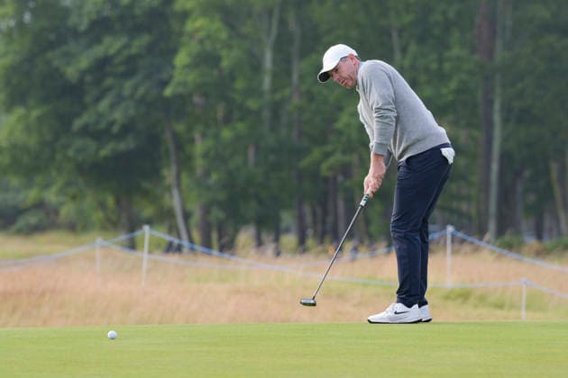 NORTH BERWICK, SCOTLAND - JULY 12: Rory McIlroy putts on the eleventh green during the delayed Round 3 of the Genesis Scottish Open at the Renaissance Club, North Berwick on July 12, 2026 in North Berwick, Scotland Genesis Scottish Open Round 3