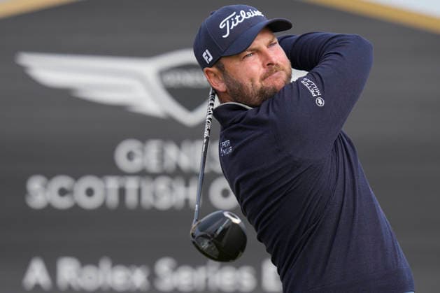 NORTH BERWICK, SCOTLAND - JULY 12: Jordan Smith plays from the twelfth tee during the delayed Round 3 of the Genesis Scottish Open at the Renaissance Club, North Berwick on July 12, 2026 in North Berwick, Scotland Genesis Scottish Open Round 3