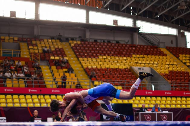 U20 European Championships 57kg FS - Magomed Saliakh Ozdamirov (RUS) df. Ebubekir Gur (TUR) *** U20 European Championships, 57 kg Freestyle: Magomed Saliakh Ozdamirov (RUS) defeated Ebubekir Gur (TUR) by fall Copyright: xJakexKirkmanx xUnitedxWorldxWresx Jake Kirkman United World Wres