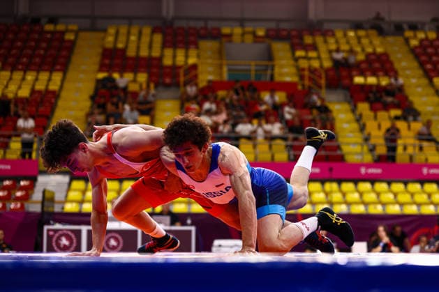 U20 European Championships 57kg FS - Magomed Saliakh Ozdamirov (RUS) df. Ebubekir Gur (TUR) *** U20 European Championships, 57 kg Freestyle: Magomed Saliakh Ozdamirov (RUS) defeated Ebubekir Gur (TUR) by fall Copyright: xJakexKirkmanx xUnitedxWorldxWresx Jake Kirkman United World Wres