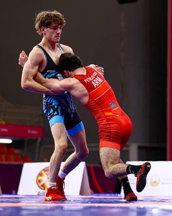 U20 European Championships 57kg FS - Sasha Petrosyan (ARM) df. Giorgi Tsuriashvili (GEO) *** U20 European Championships, 57 kg Freestyle: Sasha Petrosyan (ARM) defeated Giorgi Tsuriashvili (GEO) Copyright: xJakexKirkmanx xUnitedxWorldxWresx Jake Kirkman United World Wres