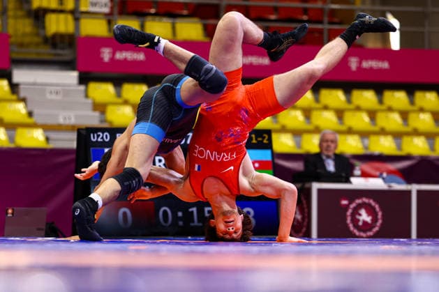 U20 European Championships 70kg FS - Haji Karimov (AZE) df. Bayssangour Bitmurzaev (FRA) *** U20 European Championships, 70 kg Freestyle: Haji Karimov (AZE) def. Bayssangour Bitmurzaev (FRA) Copyright: xJakexKirkmanx xUnitedxWorldxWresx Jake Kirkman United World Wres