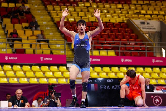 U20 European Championships 70kg FS - Haji Karimov (AZE) df. Bayssangour Bitmurzaev (FRA) *** U20 European Championships, 70 kg Freestyle: Haji Karimov (AZE) def. Bayssangour Bitmurzaev (FRA) Copyright: xJakexKirkmanx xUnitedxWorldxWresx Jake Kirkman United World Wres