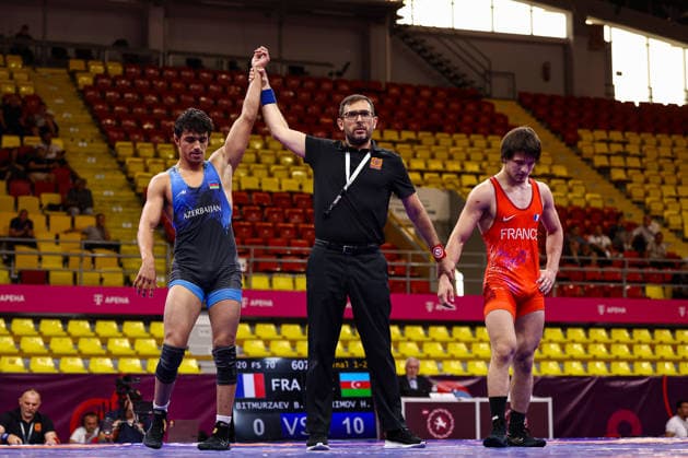 U20 European Championships 70kg FS - Haji Karimov (AZE) df. Bayssangour Bitmurzaev (FRA) *** U20 European Championships, 70 kg Freestyle: Haji Karimov (AZE) def. Bayssangour Bitmurzaev (FRA) Copyright: xJakexKirkmanx xUnitedxWorldxWresx Jake Kirkman United World Wres