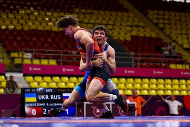 U20 European Championships 79kg FS - Magomed Alibakharchiev (RUS) df. Bohdan Oleksiienko (UKR) *** U20 European Championships, 79 kg Freestyle: Magomed Alibakharchiev (RUS) defeated Bohdan Oleksiienko (UKR) Copyright: xJakexKirkmanx xUnitedxWorldxWrestlingx Jake Kirkman United World Wrestling