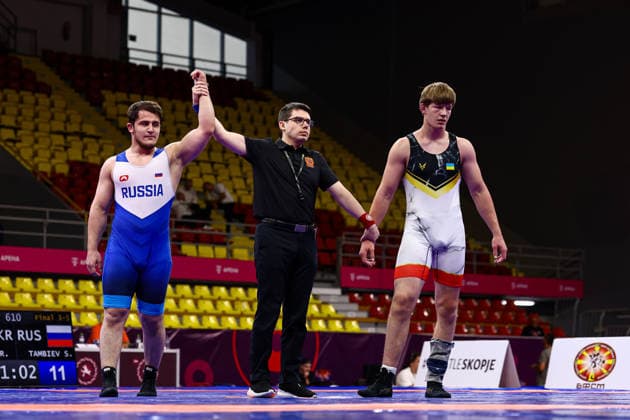 U20 European Championships 97kg FS - Shamil Tambiev (RUS) df. Rostyslav Kuryliak (UKR) *** U20 European Championships, 97 kg Freestyle: Shamil Tambiev (RUS) defeated Rostyslav Kuryliak (UKR) Copyright: xJakexKirkmanx xUnitedxWorldxWrestlingx Jake Kirkman United World Wrestling