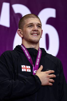 U20 European Championships Podium 97kg FS - Gold: Konstantine Petriashvili (GEO) *** U20 European Championships Podium: 97 kg Freestyle Gold – Konstantine Petriashvili (GEO) Copyright: xJakexKirkmanx xUnitedxWorldxWresx Jake Kirkman United World Wres