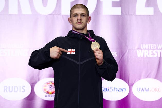 U20 European Championships Podium 97kg FS - Gold: Konstantine Petriashvili (GEO) *** U20 European Championships Podium: 97 kg Freestyle Gold – Konstantine Petriashvili (GEO) Copyright: xJakexKirkmanx xUnitedxWorldxWresx Jake Kirkman United World Wres