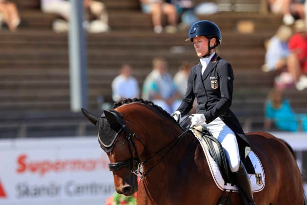 Helen Langehanenberg from Germany rides the horse Daniela during the FEI Grand Prix Kür at the Falsterbo horse show in Falsterbo, Sweden July 12, 2026. FALSTERBO SWEDEN x10600x *** Helen Langehanenberg of Germany rides the horse Daniela during the FEI Grand Prix Kür at the Falsterbo Horse Show in Falsterbo, Sweden, on July 12, 2026. FALSTERBO, SWEDEN x10600x  Copyright: xAndreasxHillergren TTx FALSTERBO HORSE SHOW 2026