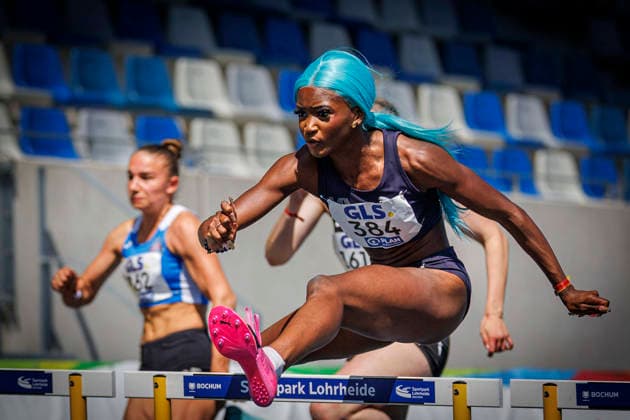 85. Deutsche Meisterschaften U20; Bochum, 12.07.2026 Daryl Ndasi (Munich Athletics) läuft 13,08 sec. über 100 m Hürden; 85. Deutsche Meisterschaften U20 am 12.07.2026 im Lohrheidestadion, Bochum (Nordrhein-Westfalen) *** 85th German U20 Championships, Bochum, July 12, 2026: Daryl Ndasi of Munich Athletics runs the 100-meter hurdles in 13.08 seconds at the 85th German U20 Championships on July 12, 2026, at Lohrheidestadion in Bochum, North Rhine-Westphalia Copyright: xBEAUTIFULxSPORTS B.Hoffmannx
