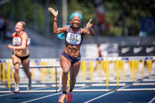 85. Deutsche Meisterschaften U20; Bochum, 12.07.2026 Daryl Ndasi (Munich Athletics) gewinnt über 100m Hürden; 85. Deutsche Meisterschaften U20 am 12.07.2026 im Lohrheidestadion, Bochum (Nordrhein-Westfalen) *** 85th German U20 Championships, Bochum, July 12, 2026: Daryl Ndasi of Munich Athletics wins the 100-meter hurdles at the 85th German U20 Championships on July 12, 2026, at Lohrheidestadion, Bochum, North Rhine-Westphalia Copyright: xBEAUTIFULxSPORTS B.Hoffmannx