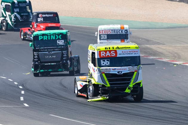 Jonathan Andre (FRA) MAN (66), Lion Truck Racing, Luke Garrett (GBR) MAN (42), Garrett Trucksport und Stefan Kursch (GER) MAN (33), Kursch Kurtscheid Racing , Deutschland, Motorsport, Int. Shell ADAC Truck Grand Prix, Goodyear ETRC FIA European Truck Racing Championship, Race 3, 2026, 12.07.2026, Nürburg Nürburgring Deutschland *** Jonathan Andre FRA MAN 66, Lion Truck Racing; Luke Garrett GBR MAN 42, Garrett Trucksport; and Stefan Kursch GER MAN 33, Kursch Kurtscheid Racing; Germany, Motorsports, Int Shell ADAC Truck Grand Prix, Goodyear ETRC FIA European Truck Racing Championship, Race 3, 2026, July 12, 2026, Nürburg Nürburgring, Germany Copyright: xGrantxHubbsx
