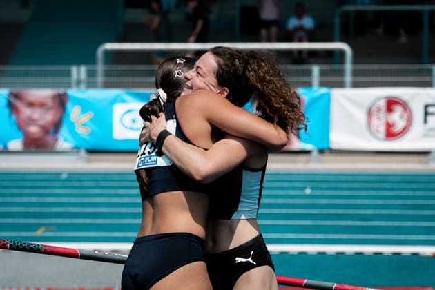 Gretzler Lotte (USC Mainz, 1150, Stabhochsprung Frauen), Hiesinger Anna (LAZ Ludwigsburg, 1731, Stabhochsprung Frauen), GER, Leichtathletik, Athletics, Deutsche Meisterschaften U16 U20, Wattenscheid, 12.07.2026, GER, Leichtathletik, Athletics, Deutsche Meisterschaften U16 U20, Wattenscheid, 12.07.2026 Wattenscheid *** Lotte Gretzler, USC Mainz, 1150, Women s Pole Vault, Anna Hiesinger, LAZ Ludwigsburg, 1731, Women s Pole Vault, GER, Track and Field, Athletics, German U16 and U20 Championships, Wattenscheid, July 12, 2026, GER, Track and Field, Athletics, German U16 and U20 Championships, Wattenscheid, July 12, 2026, Wattenscheid Copyright: xStefanxMayerx EP_SMR