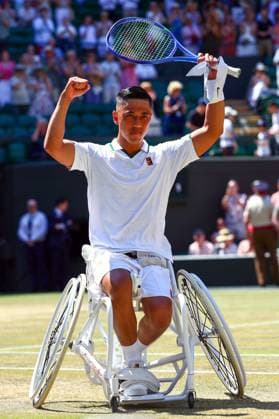 Tokito Oda celebrates victory in the Gentlemen s Wheelchair Singles Final Wimbledon Tennis Championships, Day 14, The All England Lawn Tennis and Croquet Club, London, UK - 12 Jul 2026London The All England Lawn Tennis and United Kingdom  Copyright: xJamesxMarsh Shutterstockx 16981035a