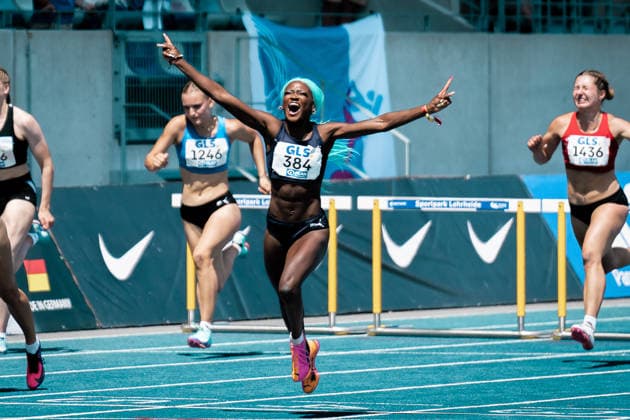 Ndasi Daryl (Munich Athletics, 384, 100m Huerden Frauen), GER, Leichtathletik, Athletics, Deutsche Meisterschaften U16 U20, Wattenscheid, 12.07.2026, GER, Leichtathletik, Athletics, Deutsche Meisterschaften U16 U20, Wattenscheid, 12.07.2026 Wattenscheid *** Ndasi Daryl Munich Athletics, 384, Women s 100m Hurdles, GER, Track and Field, Athletics, German U16 and U20 Championships, Wattenscheid, July 12, 2026, GER, Track and Field, Athletics, German U16 and U20 Championships, Wattenscheid, July 12, 2026, Wattenscheid Copyright: xStefanxMayerx EP_SMR