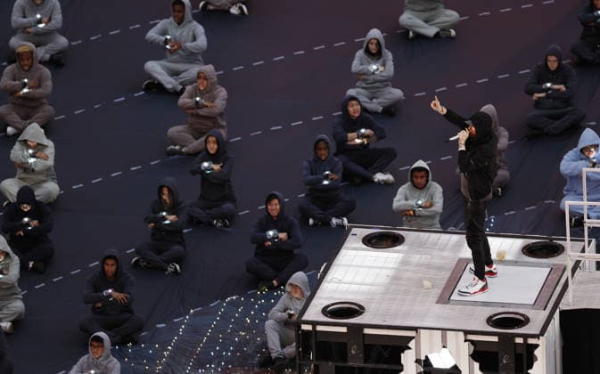USA AMERICAN FOOTBALL SUPER BOWL LVI Los Angeles Rams at Cincinnati Bengals epa09754201 Eminem performs during the halftime show of Super Bowl LVI at SoFi Stadium in Inglewood, California, USA, 13 February 2022. The annual Super Bowl is the Championship game of the NFL, American Football Herren, USA between the AFC Champion and the NFC Champion and has been held every year since January of 1967. Inglewood United States  Copyright: xETIENNExLAURENTx