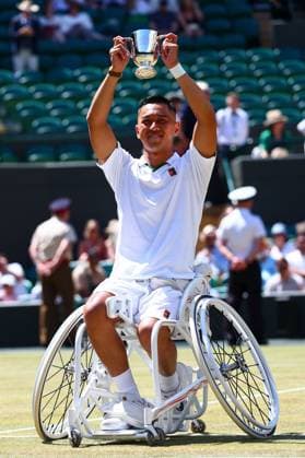 Tokito Oda celebrates victory in the Gentlemen s Wheelchair Singles Final Wimbledon Tennis Championships, Day 14, The All England Lawn Tennis and Croquet Club, London, UK - 12 Jul 2026London The All England Lawn Tennis and United Kingdom  Copyright: xJamesxMarsh Shutterstockx 16981035w