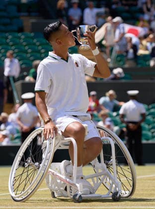 2026 Wimbledon, July 12, Mens Wheelchair Final LONDON, - JULY 12: Tokito Oda of Japan with the trophy after winning against Alfie Hewett of Great Britain during the 2026 Wimbledon, July 12, Mens Wheelchair Final at The all England club, Wimbledon on July 12, 2026 in London, GBR. London The all England club, Wimbledon GBR Copyright: xPeterxvanxdenxBerg ISIxPhotosx 9500