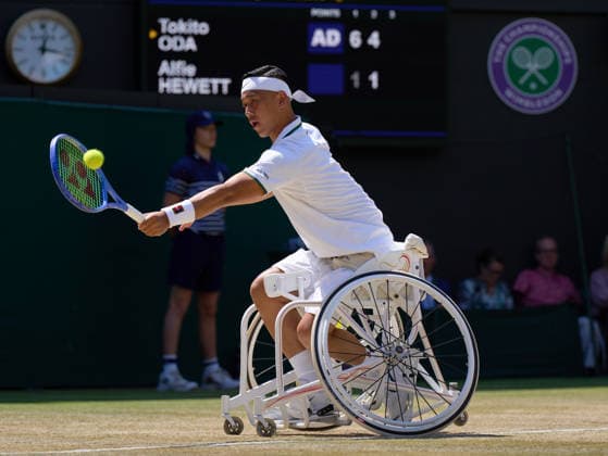 2026 Wimbledon, July 12, Mens Wheelchair Final LONDON, - JULY 12: Tokito Oda of Japan plays a shot against Alfie Hewett of Great Britain during the 2026 Wimbledon, July 12, Mens Wheelchair Final at The all England club, Wimbledon on July 12, 2026 in London, GBR. London The all England club, Wimbledon GBR Copyright: xPeterxvanxdenxBerg ISIxPhotosx 9500