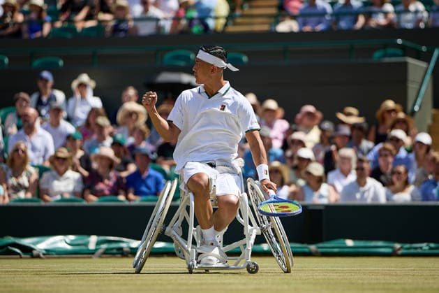 July 12, 2026, London, London, Great Britain: Tokito Oda of Japan reacts with clenched fist during The Championships Wimbledon - Wheelchair Tennis, 12.7.2026 in London (All England Lawn Tennis and Croquet Club), Great Britain Tennis 2026: Grand Slam: The Championships Wimbledon: ODA 6:1 6:1 HEWETT  - ZUMAs343 20260712_zsp_s343_006 Copyright: xMathiasxSchulzx