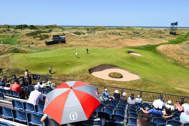 Spectators look on the 7th Green as practice begins at The Open Championship. General view across the Course to the Beach and Sea Behind 154th Open Golf Championships, Practice Day, Royal Birkdale, Southport, UK - 12 Jul 2026Southport Royal Birkdale United Kingdom  Copyright: xGreigxCowie Shutterstockx 16988287h