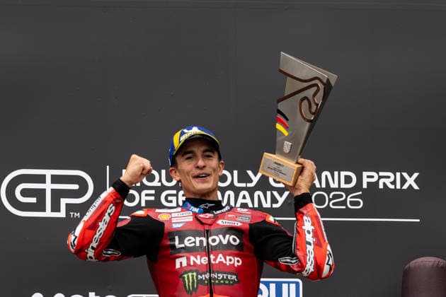 GER, Großer Preis von Deutschland, MotoGP. 11. Lauf, FIM Motorrad-Weltmeisterschaft. 12.07.2026, Sachsenring, Hohenstein-Ernstthal, GER, Großer Preis von Deutschland, MotoGP. 11. Lauf, FIM Motorrad-Weltmeisterschaft. Podium: Sieger 93, Marc Marquez, Ducati Lenovo Team Â Foto: Alexander Trienitz Hohenstein-Ernstthal Sachsenring Sachsen Deutschland *** GER, German Grand Prix, MotoGP Round 11, FIM Motorcycle World Championship, July 12, 2026, Sachsenring, Hohenstein Ernstthal, GER, German Grand Prix, MotoGP Round 11, FIM Motorcycle World Championship Podium Winner 93, Marc Marquez, Ducati Lenovo Team. Photo by Alexander Trienitz, Hohenstein Ernstthal, Sachsenring, Saxony, Germany