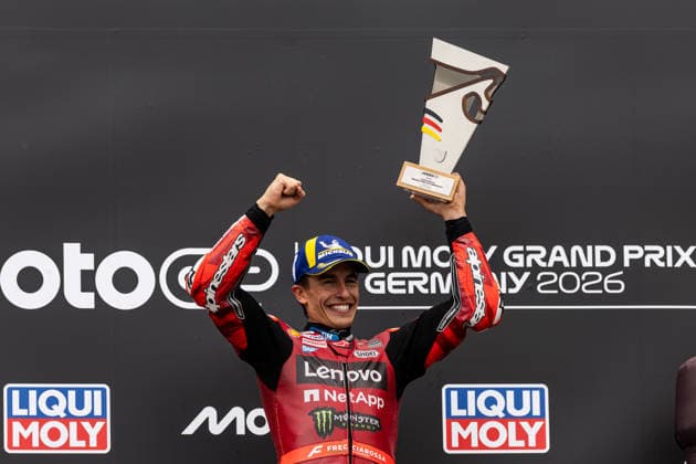 GER, Großer Preis von Deutschland, MotoGP. 11. Lauf, FIM Motorrad-Weltmeisterschaft. 12.07.2026, Sachsenring, Hohenstein-Ernstthal, GER, Großer Preis von Deutschland, MotoGP. 11. Lauf, FIM Motorrad-Weltmeisterschaft. Podium: Sieger 93, Marc Marquez, Ducati Lenovo Team Â Foto: Alexander Trienitz Hohenstein-Ernstthal Sachsenring Sachsen Deutschland *** GER, German Grand Prix, MotoGP Round 11, FIM Motorcycle World Championship, July 12, 2026, Sachsenring, Hohenstein Ernstthal, GER, German Grand Prix, MotoGP Round 11, FIM Motorcycle World Championship Podium Winner 93, Marc Marquez, Ducati Lenovo Team. Photo by Alexander Trienitz, Hohenstein Ernstthal, Sachsenring, Saxony, Germany