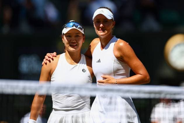 Hanyu Guo and Kristina Mladenovic celebrate victory in the Ladies Doubles Final Wimbledon Tennis Championships, Day 14, The All England Lawn Tennis and Croquet Club, London, UK - 12 Jul 2026London The All England Lawn Tennis and United Kingdom  Copyright: xJamesxMarsh Shutterstockx 16981035cf