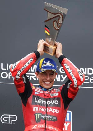 Hermsdorf: Moto GP Sachsenring 2026 on July, 12, 2026, (Photo by Juergen Tap) 93 Marc Marquez (ESP) Ducati Lenovo Team winning the race, Gewinner Hermsdorf Deutschland *** Hermsdorf MotoGP Sachsenring 2026 on July 12, 2026, Photo by Juergen Tap 93: Marc Marquez (ESP) of the Ducati Lenovo Team winning the race, Winner: Hermsdorf, Germany