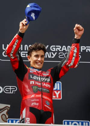Hermsdorf: Moto GP Sachsenring 2026 on July, 12, 2026, (Photo by Juergen Tap) 93 Marc Marquez (ESP) Ducati Lenovo Team winning the race, Gewinner Hermsdorf Deutschland *** Hermsdorf MotoGP Sachsenring 2026 on July 12, 2026, Photo by Juergen Tap 93: Marc Marquez (ESP) of the Ducati Lenovo Team winning the race, Winner: Hermsdorf, Germany
