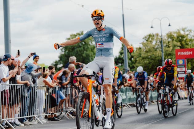 CYCLING - Tour of Austria 2026 LANGENLOIS,AUSTRIA,12.JUL.26 - CYCLING - Tour of Austria, stage 5, Langenlois - Wien. Image shows the rejoicing of Bob Jungels (LUX NETCOMPANY INEOS).  GEPAxpictures xAlexanderxSolc