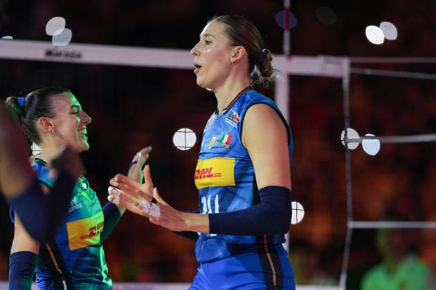 RECORD DATE NOT STATED Volleyball Nations League Hong Kong 2026 - Day 5 Ekaterina Antropova (No.24) and Alessia Orro (No.8) from team Italy during the match between Italy and China at Volleyball Nations League Hong Kong 2026 on July 12, 2026 in Hong Kong. (Photo by Ellan Mad Nexpher Images) Hong Kong