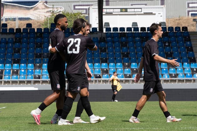 12.07.2026, xhfmx, Fussball Testspiel, FSV Frankfurt - RW Walldorf Der FSV Frankfurt bejubelt einen Treffer gegen Walldorf. (DFL DFB REGULATIONS PROHIBIT ANY USE OF PHOTOGRAPHS as IMAGE SEQUENCES and or QUASI-VIDEO) *** July 12, 2026, xhfmx, Soccer Friendly Match, FSV Frankfurt vs. RW Walldorf FSV Frankfurt celebrates a goal against Walldorf DFL DFB REGULATIONS PROHIBIT ANY USE OF PHOTOGRAPHS as IMAGE SEQUENCES and or QUASI-VIDEO