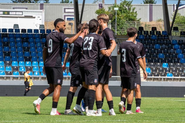 12.07.2026, xhfmx, Fussball Testspiel, FSV Frankfurt - RW Walldorf Der FSV Frankfurt bejubelt einen Treffer gegen Walldorf. (DFL DFB REGULATIONS PROHIBIT ANY USE OF PHOTOGRAPHS as IMAGE SEQUENCES and or QUASI-VIDEO) *** July 12, 2026, xhfmx, Soccer Friendly Match, FSV Frankfurt vs. RW Walldorf FSV Frankfurt celebrates a goal against Walldorf DFL DFB REGULATIONS PROHIBIT ANY USE OF PHOTOGRAPHS as IMAGE SEQUENCES and or QUASI-VIDEO