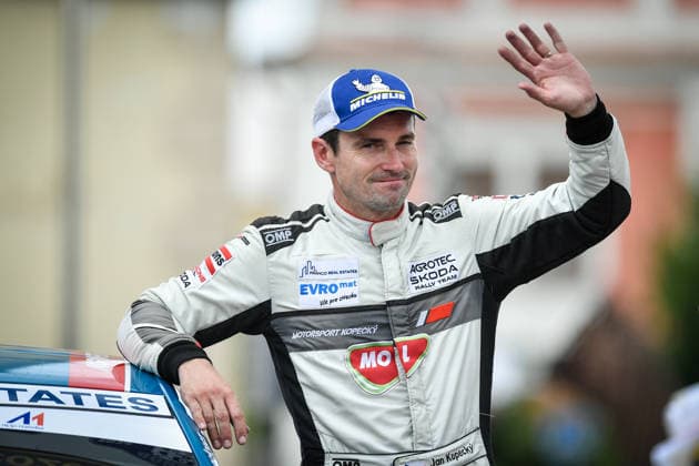 Bohemia Rally, the fourth round of the Czech Rally Championship, in Mlada Boleslav, Czech Republic, on July 12, 2026. Jan Kopecky is seen during the closing ceremony. (CTKxPhoto VitxCerny) CTKPhotoP2026071204079  CTKPhotoP2026071204079