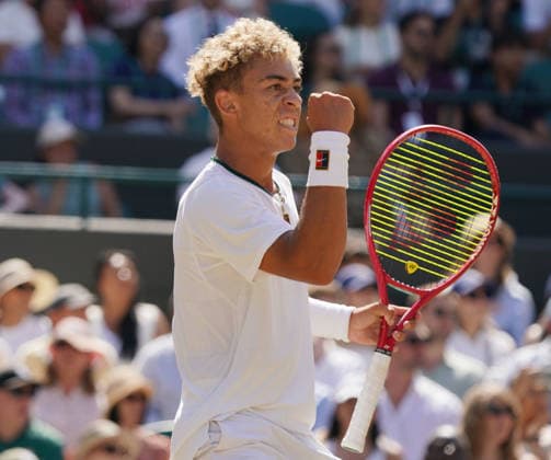 Tennis - 2026 Wimbledon Championships - Day Eleven (Week Two) - All England Lawn Tennis & Croquet Club, London - Sunday 12th July 2026 Court One - Boys singles Final Jordan Lee (USA) v Cruz Hewitt (AUS) Jordan Lee (USA) celebrates COLORSPORT ANDREW COWIE 