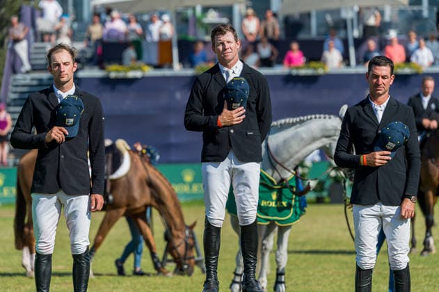 260712 Richard Vogel of Germany second place, Shane Sweetnam of Ireland winner and Steve Guerdat of Switzerland on third place in Rolex Grand Prix during the Falsterbo Horse Show on July 12, 2026 in Falsterbo. Photo: Christian Örnberg BILDBYRAN COP 166 CO0712 ridsport equestrian falsterbo horse show ridsportlaget bbeng rolex grand prix *** July 12, 2026: Richard Vogel of Germany took second place, Shane Sweetnam of Ireland won, and Steve Guerdat of Switzerland placed third in the Rolex Grand Prix during the Falsterbo Horse Show on July 12, 2026 in Falsterbo. Photo by Christian Örnberg, BILDBYRAN COP 166 CO0712 equestrian sports Falsterbo Horse Show Ridsportlaget BBENG Rolex Grand Prix  Copyright: CHRISTIANxÖRNBERG BB260712CO192