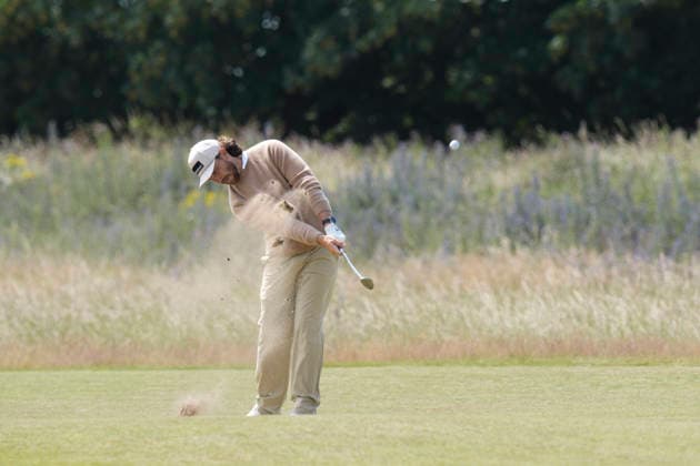 NORTH BERWICK, SCOTLAND - JULY 12: Tommy Fleetwood plays from the second fairway during Round 4 of the Genesis Scottish Open at the Renaissance Club, North Berwick on July 12, 2026 in North Berwick, Scotland Genesis Scottish Open Round 4
